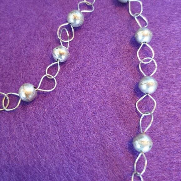 32'' Vintage Sterling Silver Handcrafted Bead Wire-Wrapped Long Chain Necklace - Picture 7 of 12